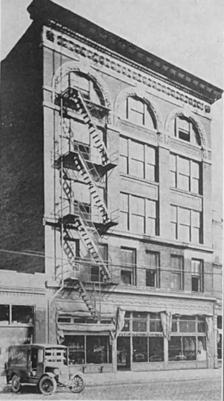 The H. A. S. Coffee Co. building on First Street in St. Louis, with a delivery truck out front